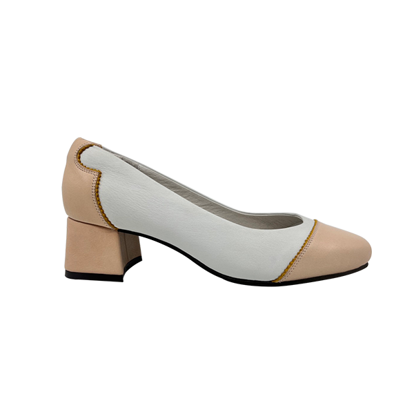 真皮撞色斜線百搭低跟鞋