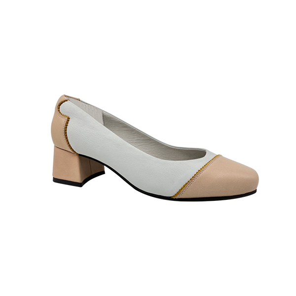 真皮撞色斜線百搭低跟鞋