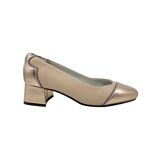 真皮撞色斜線百搭低跟鞋