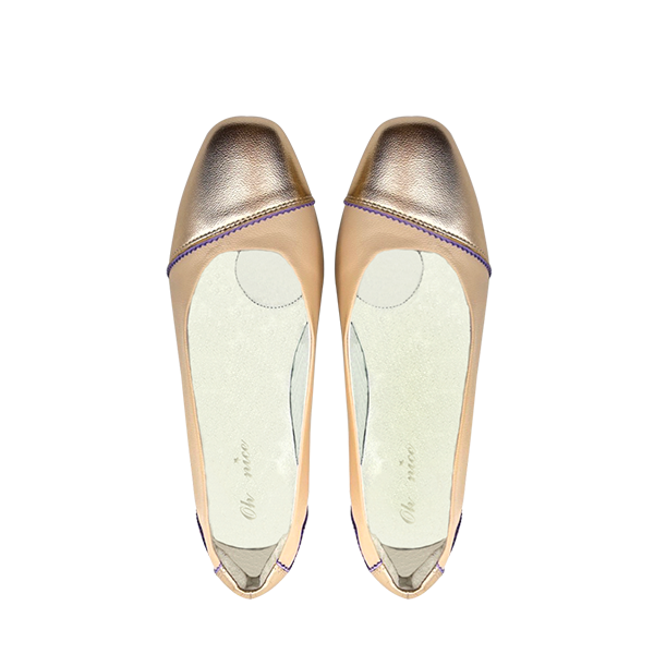 真皮撞色斜線百搭低跟鞋